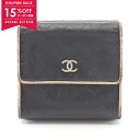 【15%OFFクーポン対象】シャネル CHANEL ココマーク ステッチ型押し Wホック財布 財布 レザー レディース ブラック系 A33910 【中古】【06...