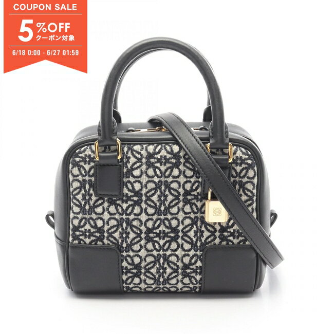 【5%OFFクーポン対象】ロエベ LOEWE アマソナ16 ハンドバッグ バッグ キャンバス レザー レディース ブラック系 / ベージュ系 / ネイビー系 A039N21X03 5938 【中古】