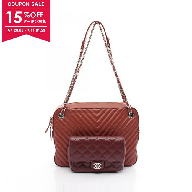 【15%OFFクーポン対象】シャネル CHANEL Vステッチ シェブロン ショルダーバッグ バッグ レザー レディース ブラウン系 / ボルドー系 A57285 【中古】
