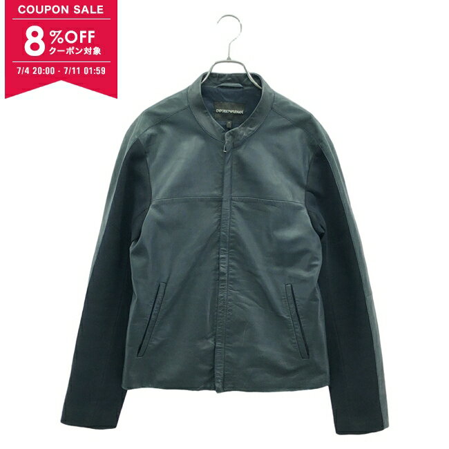 【8%OFFクーポン対象】エンポリオ・アルマーニ Emporio Armani レザージャケット 革ジャン 衣料品 アウター レザー メンズ ネイビー系 【中古】