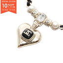 【10%OFFクーポン対象】シャネル CHANEL ココマーク ハート ネックレス ジュエリー GP(ゴールドメッキ) レザー フェイクパール / ラインストーン レディース ゴールド系 / ブラック系 【中古】