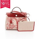 【10%OFFクーポン対象】エルメス HERMES エールバッグジップPM ルージュピマン サンギンヌ ハンドバッグ バッグ ヴァッシュハンター / トワルアッシュ ヴァッシュハンター レディース ベージュ系 / レッド系 【中古】
