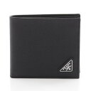 【7%OFFクーポン対象】プラダ PRADA SASAFFIANO TRIANG 二つ折り財布 財布 サフィアーノレザー メンズ ブラック系 2MO738QHHF0002 【新品】