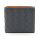 【7%OFFクーポン対象】ボッテガヴェネタ BOTTEGA VENETA イントレチャート 二つ折り財布 財布 レザー メンズ ネイビー系 749412VCPQ64057 【新品】
