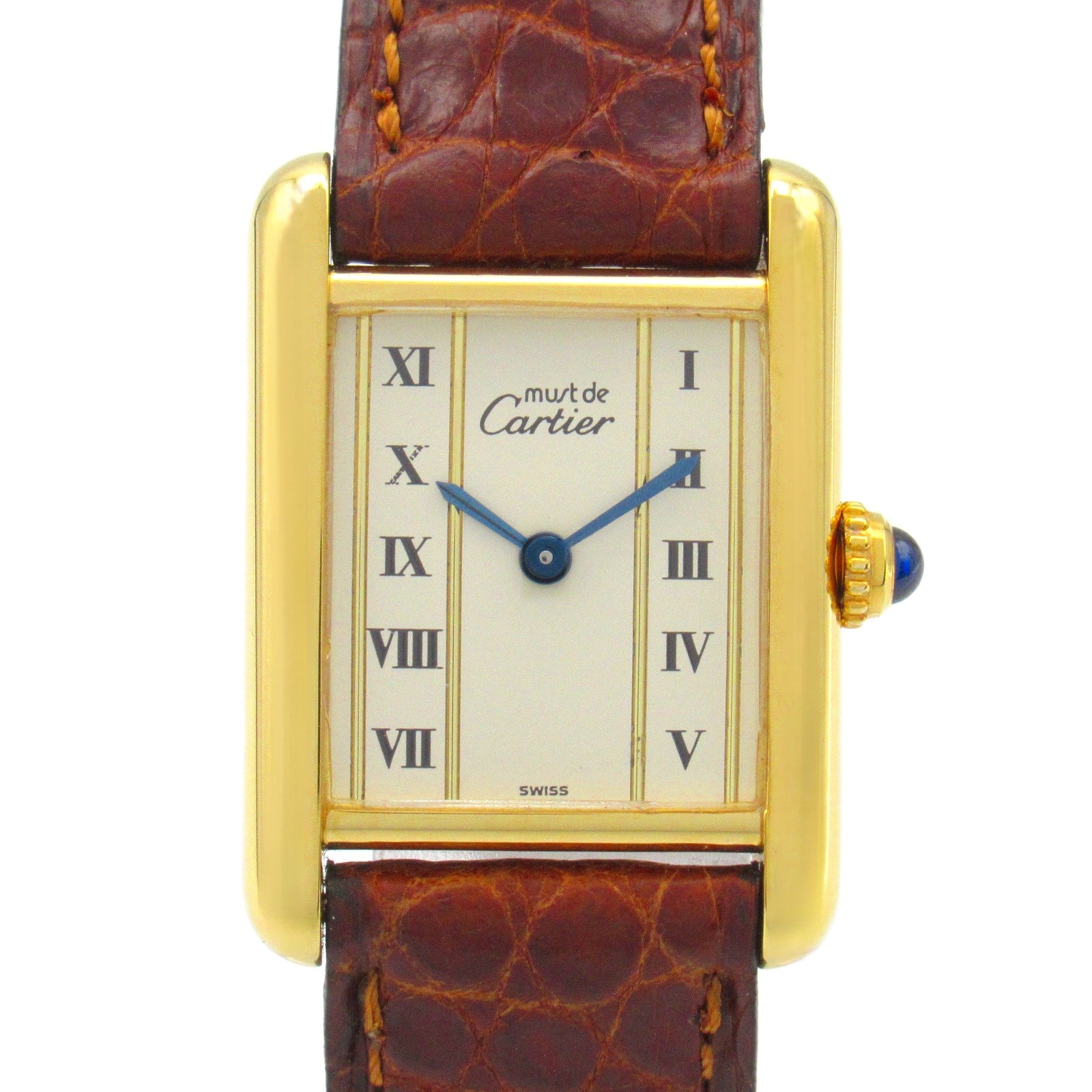 カルティエ CARTIER マストタンク SM 腕時計 時計 GP（ゴールドメッキ） クロコ革 レデ ...