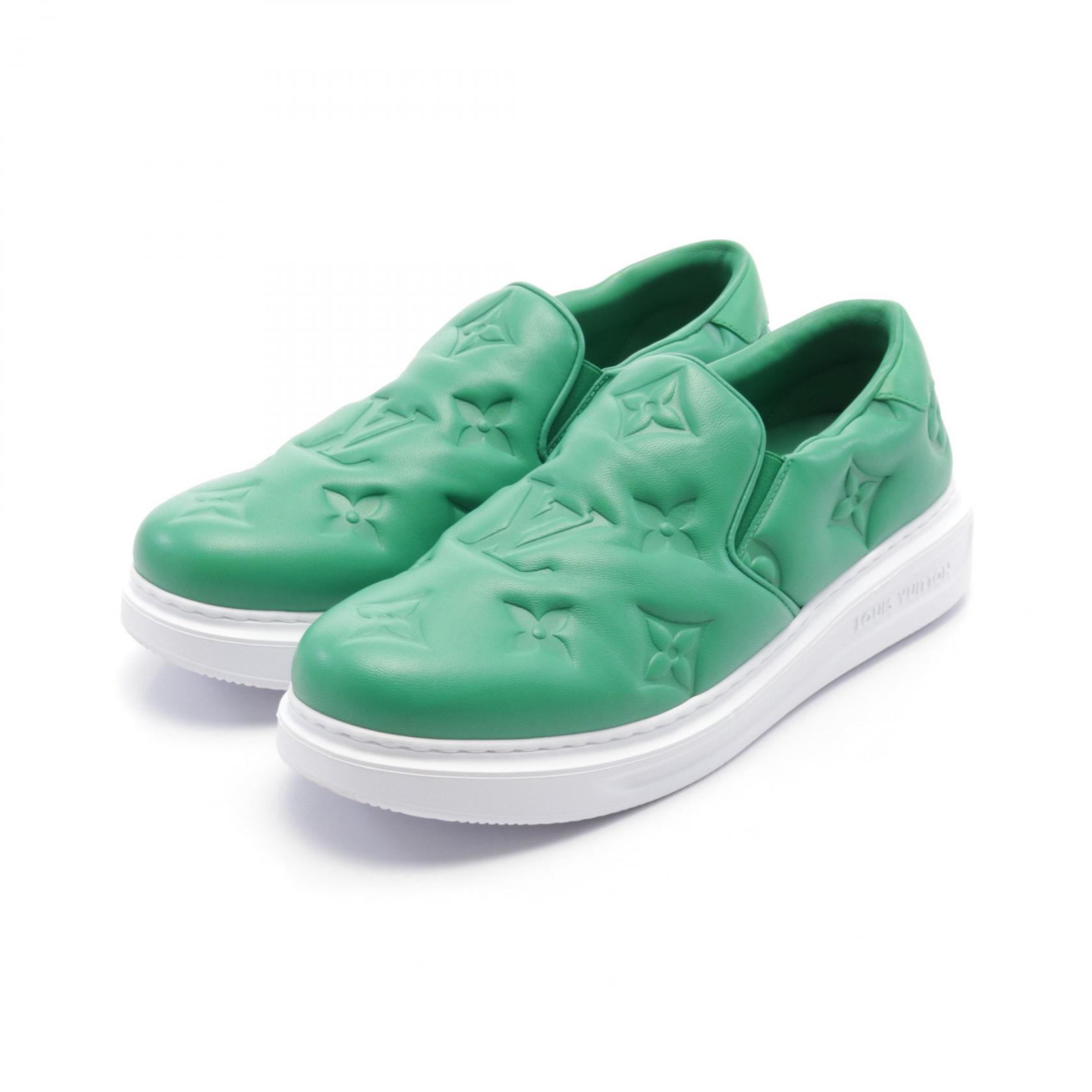 \15%OFFクーポン対象/ルイ・ヴィトン LOUIS VUITTON ビバリーヒルズライン モノグラム スリッポン 靴 レザー メンズ グリーン系 【中古】