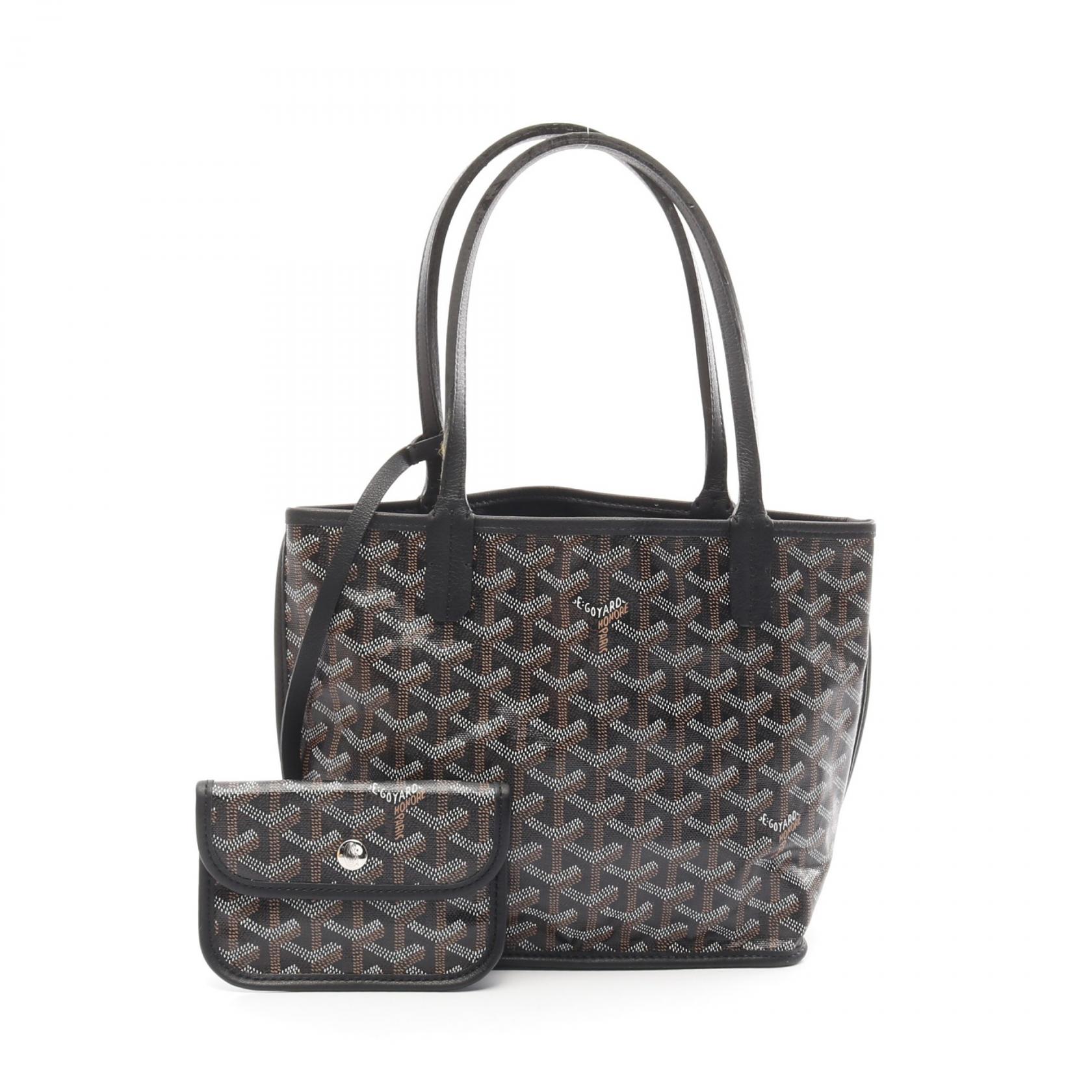 ≪全品5%OFFクーポン対象≫ゴヤール GOYARD アンジュ ミニポーチ トートバッグ バッグ PVCコーティングキャンバス レザー レディース ブラック系 / ブラウン系 【中古】