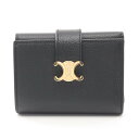 セリーヌ CELINE ファイン ストラップ ニノ 三つ折り財布 財布 レザー レディース ブラック系 10M963GHH 【中古】