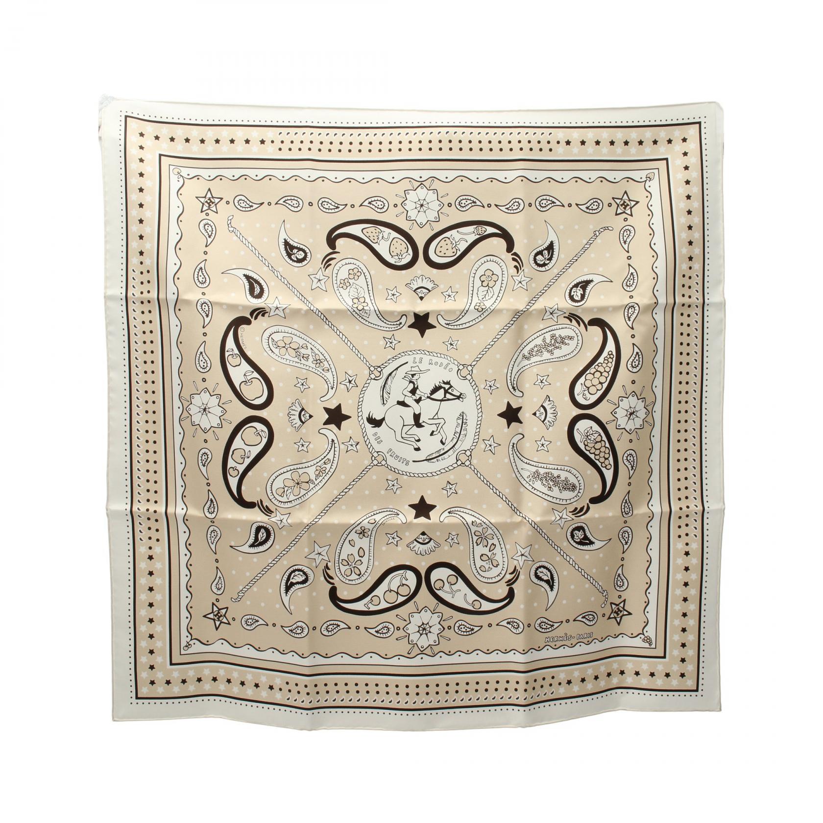 エルメス HERMES カレ55 Le Rodeo des Fruits スカーフ 衣料品 シルク シルク レディース ベージュ系 / ホワイト系 / ブラウン系 【中古】のサムネイル