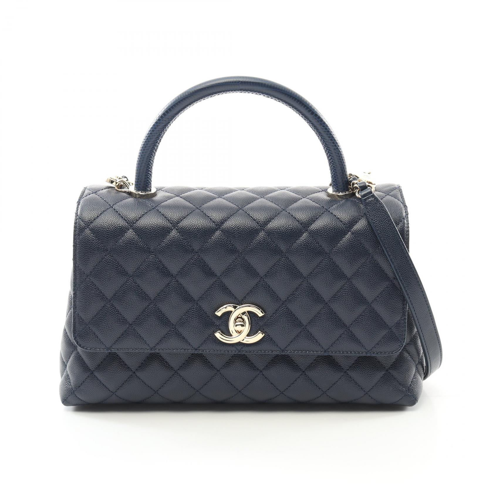 シャネル CHANEL ココハンドル29 トップハンドル フラップ バッグ マトラッセ ハンドバッグ バッグ キャビアスキン(グレインドカーフ) レディース ネイビー系 A92991 【中古】のサムネイル