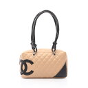 シャネル CHANEL カンボンライン ボーリングバッグ ショルダーバッグ バッグ レザー レディース ベージュ系 / ブラック系 A25171 【中古】