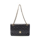 シャネル CHANEL マトラッセ パリ限定 Wフラップ ショルダーバッグ バッグ ラムスキン(羊革) レディース ブラック系 【中古】