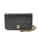 シャネル CHANEL ミニマトラッセ フルフラップ ショルダーバッグ バッグ ラムスキン(羊革) レディース ブラック系 A03571 【中古】