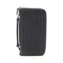【7%OFFクーポン対象】ボッテガヴェネタ BOTTEGA VENETA イントレチャート ラウンド長財布 財布 レザー メンズ ブラック系 169730 【中古】