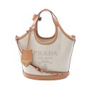 プラダ PRADA ハンドバッグ バッグ キャンバス レザー レディース ホワイト系 / ベージュ系 1BE074 【中古】