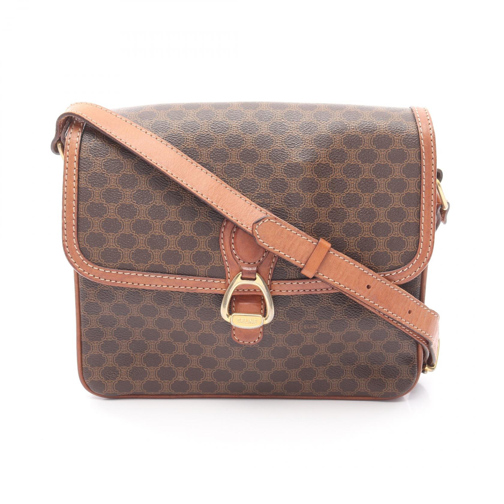 セリーヌ CELINE マカダム ショルダーバッグ バッグ PVCコーティングキャンバス レザー レディース ブラウン系 【中古】