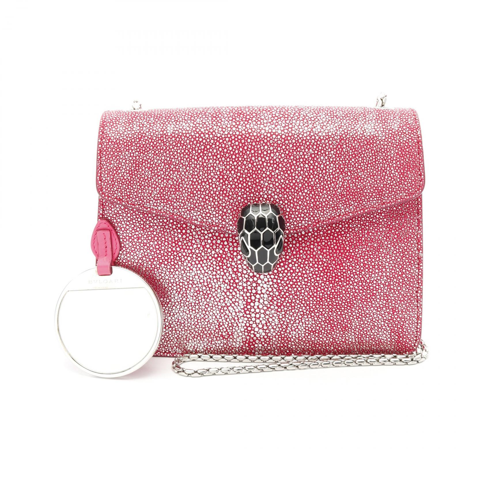 ≪15%OFFクーポン対象≫ブルガリ BVLGARI セルペンティ フォーエバー ショルダーバッグ バッグ スティングレイ レディース ピンク系 / シルバー系 【中古】