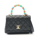 シャネル CHANEL ココハンドルXXS トップハンドル ハンドバッグ バッグ ラムスキン(羊革) レディース ブラック系 AS2215 【中古】