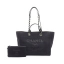 シャネル CHANEL ドーヴィル トートバッグ バッグ キャンバス レザー レディース ブラック系 A66941 【中古】