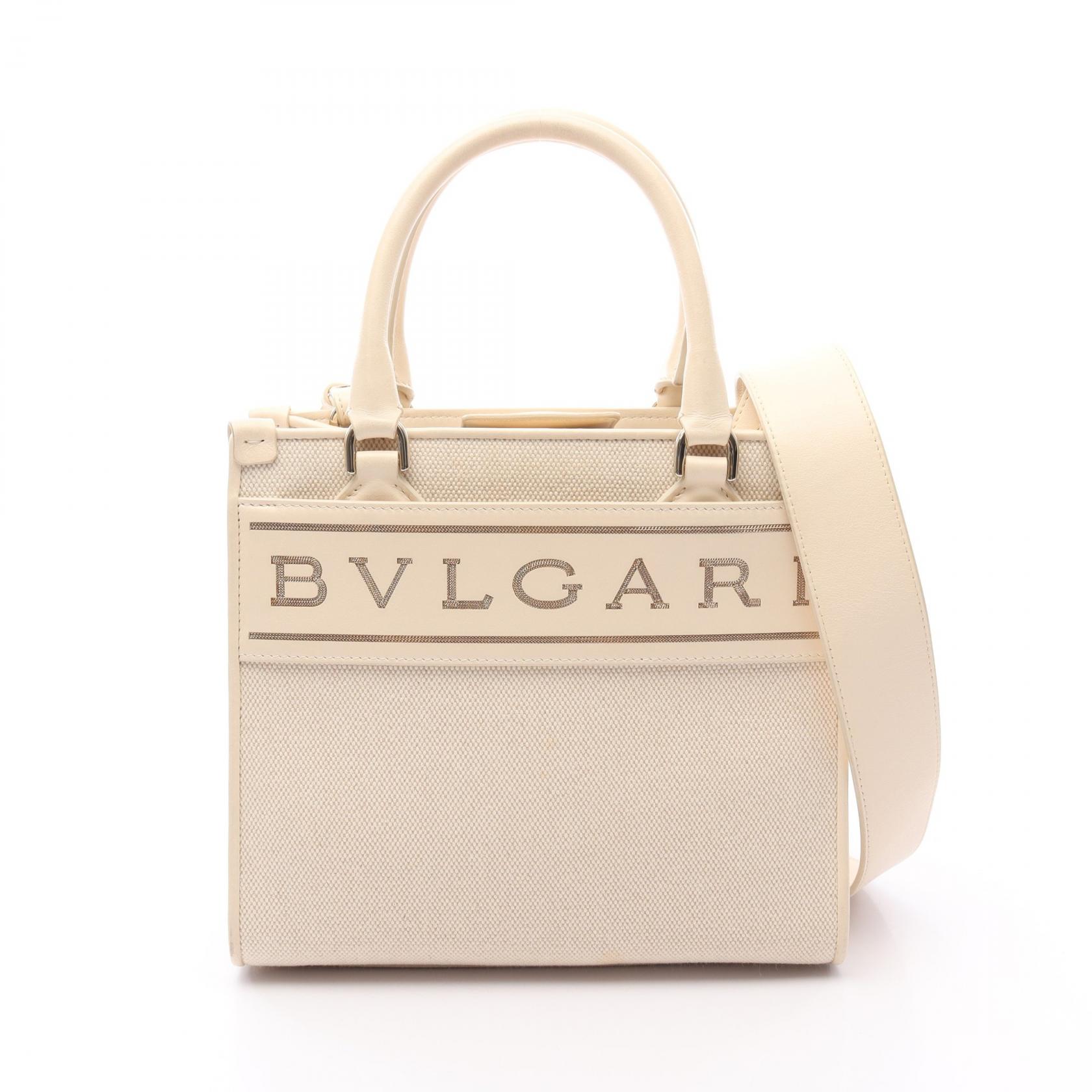＼15%OFFクーポン対象／ブルガリ BVLGARI ロゴトート トートバッグ バッグ キャンバス レザー レディース ベージュ系 【中古】