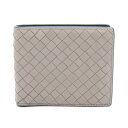 【10%OFFクーポン対象】ボッテガヴェネタ BOTTEGA VENETA イントレチャート 二つ折り財布 財布 レザー メンズ グレー系 【中古】