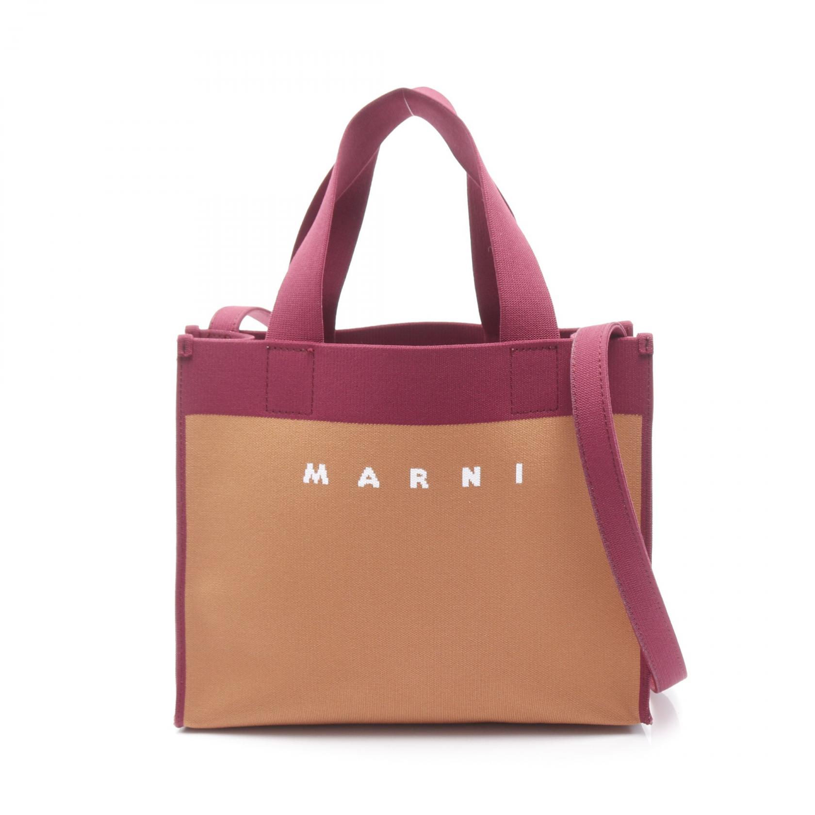 ＼15%OFFクーポン対象／マルニ MARNI ジャカード スモール ショッピングバッグ トートバッグ バッグ ポリエステル レディース ブラウン系 / ボルドー系 SHMP0083A0 【中古】