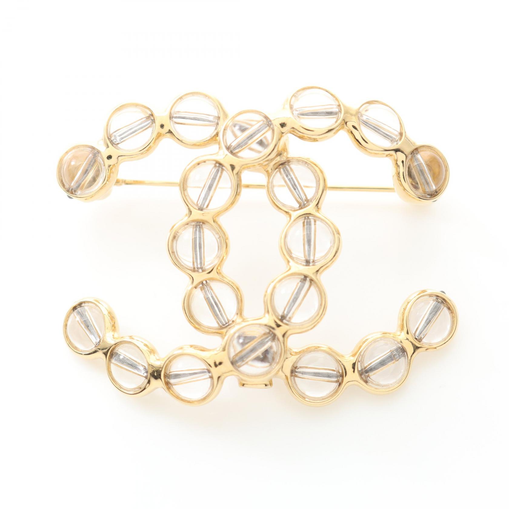 シャネル CHANEL ココマーク ブローチ アクセサリー GP（ゴールドメッキ） ラインストーン レディース ゴールド系 / クリア系 【中古】