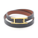 エルメス HERMES ビーアピ ドゥブルトゥール ブレスレット アクセサリー レザー GP(ゴールドメッキ) レディース ブラック系 【中古】