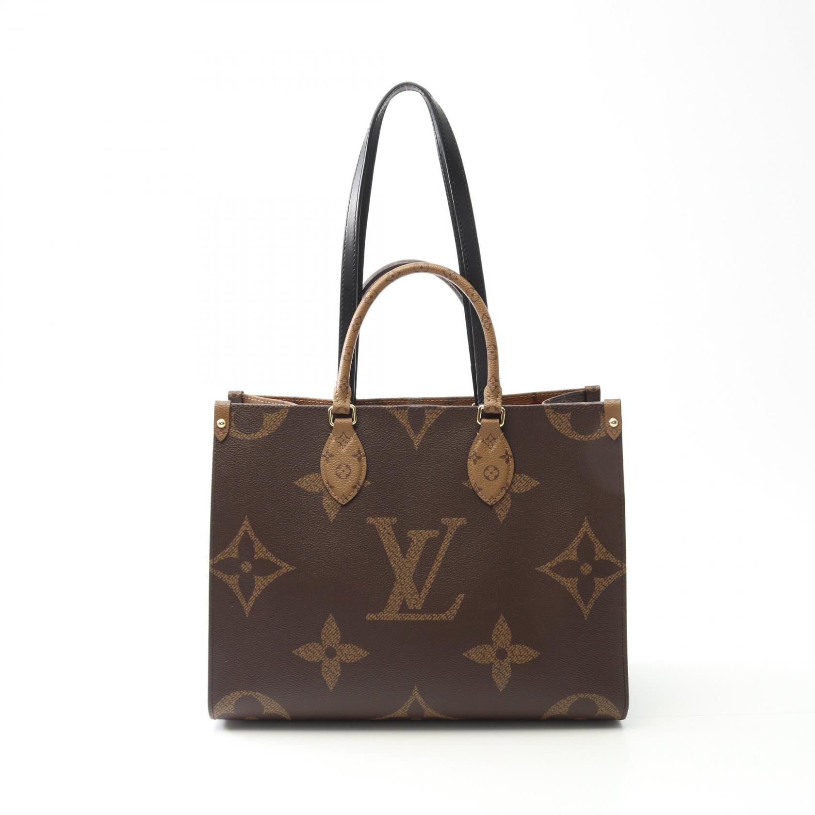 ＼15%OFFクーポン対象／ルイ・ヴィトン LOUIS VUITTON オンザゴーMM トートバッグ バッグ PVCコーティングキャンバス レザー モノグラム・ジャイアントリバース レディース ブラウン系 / ベージュ系 M45321 【中古】