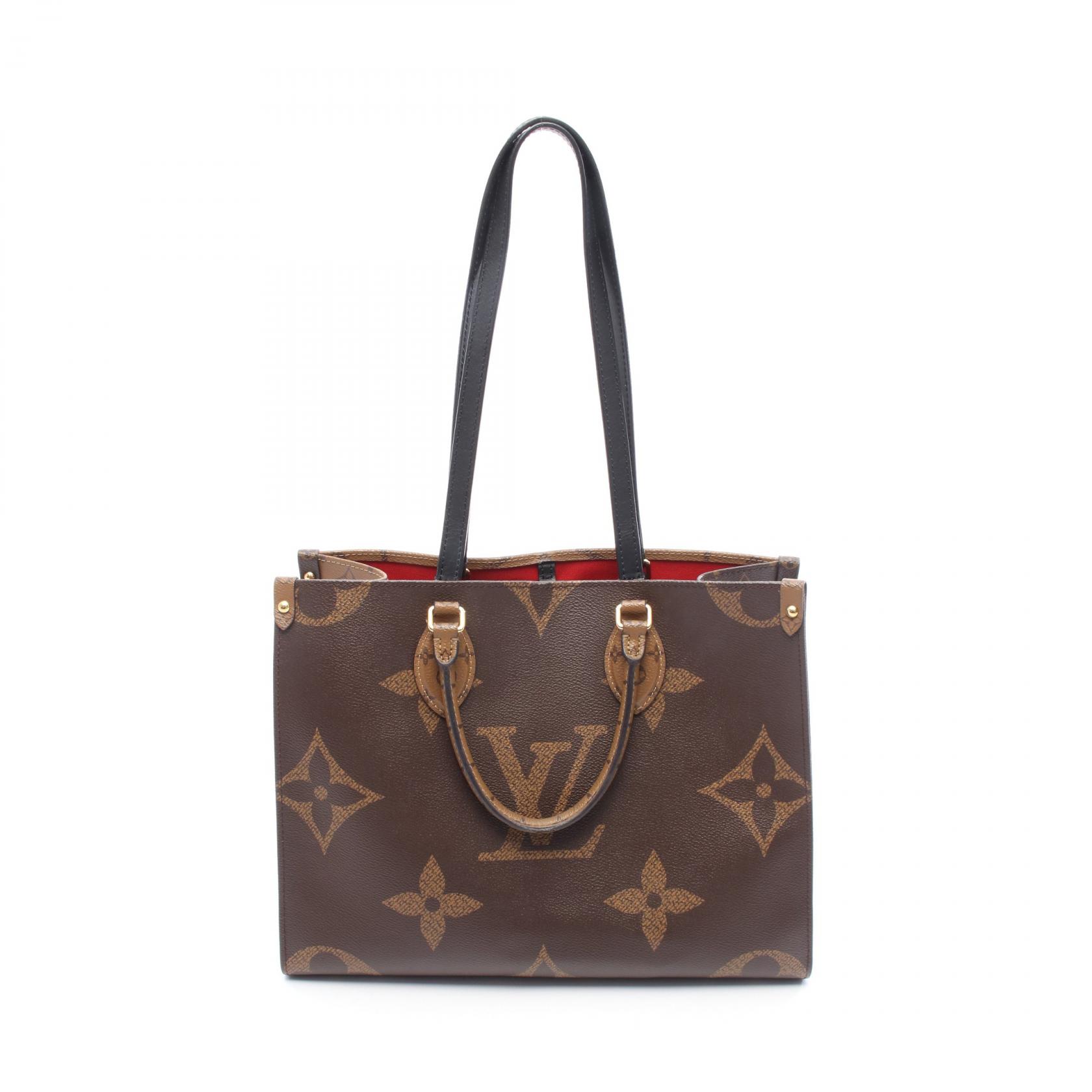 ＼10%OFFクーポン対象／ルイ・ヴィトン LOUIS VUITTON オンザゴーMM トートバッグ バッグ PVCコーティングキャンバス レザー モノグラム・ジャイアントリバース レディース ブラウン系 / ベージュ系 M45321 【中古】