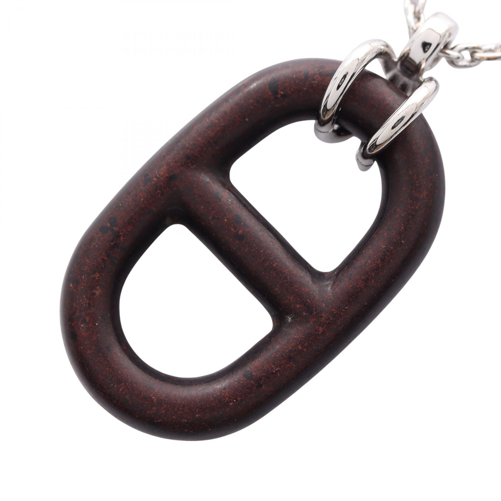 ＼15%OFFクーポン対象／エルメス HERMES シェーヌダンクル ヴュルカニウム ネックレス ジュエリー レザー ステンレススチール メンズ ブラウン系 / シルバー系 【中古】のサムネイル