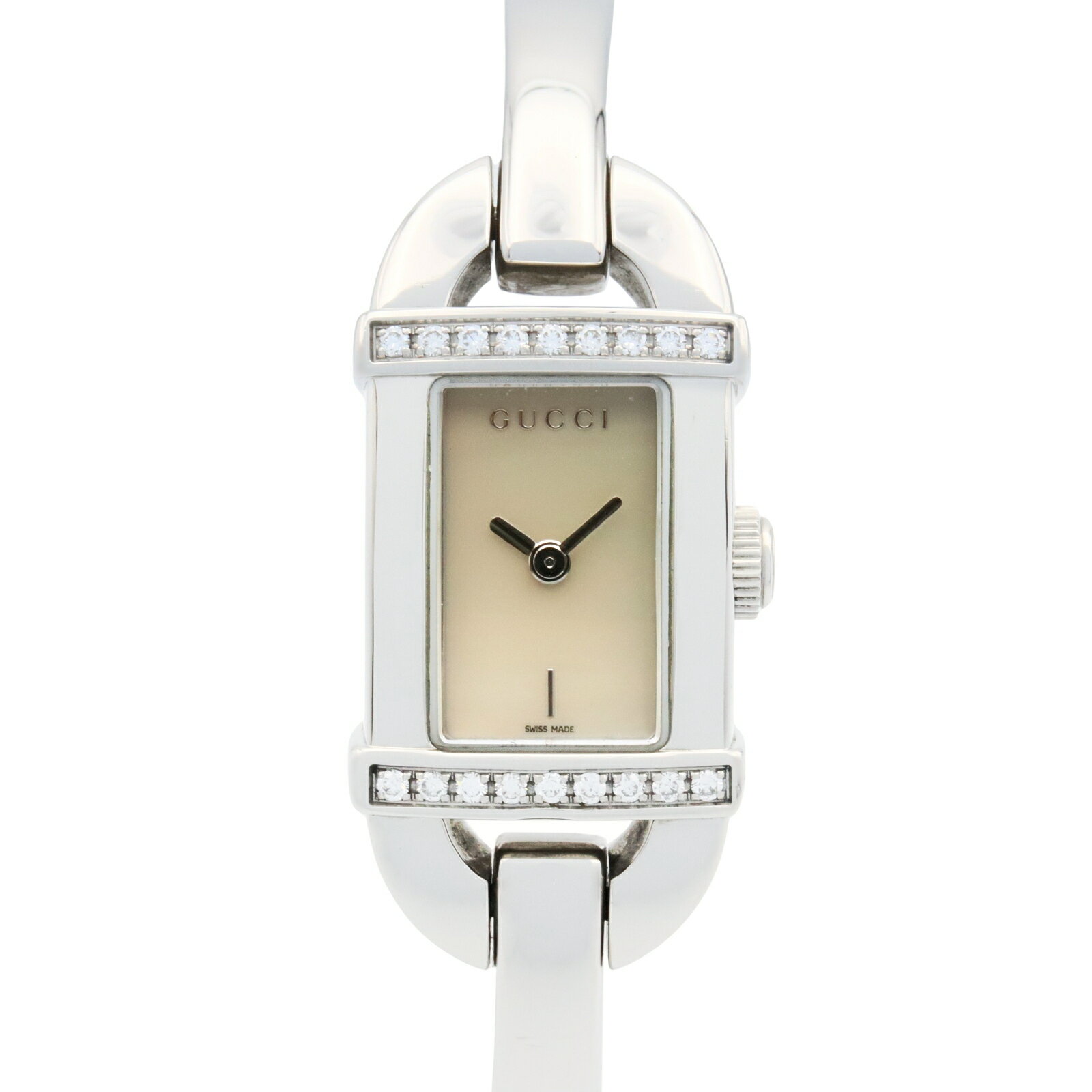 ◆全品5%OFFクーポン対象◆グッチ GUCCI 時計 腕時計 時計 ステンレススチール ダイヤモンド レディース ホワイト系 ホワイトシェル 6800L 【中古】