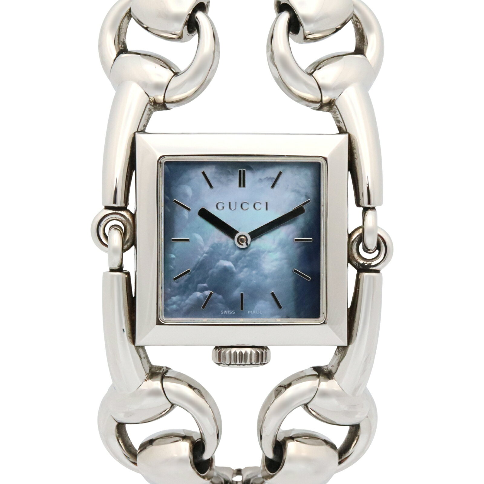 ◆全品5%OFFクーポン対象◆グッチ GUCCI シニョーリア 腕時計 時計 ステンレススチール レディース ブルー系 ブルーシェル 116.3 【中古】