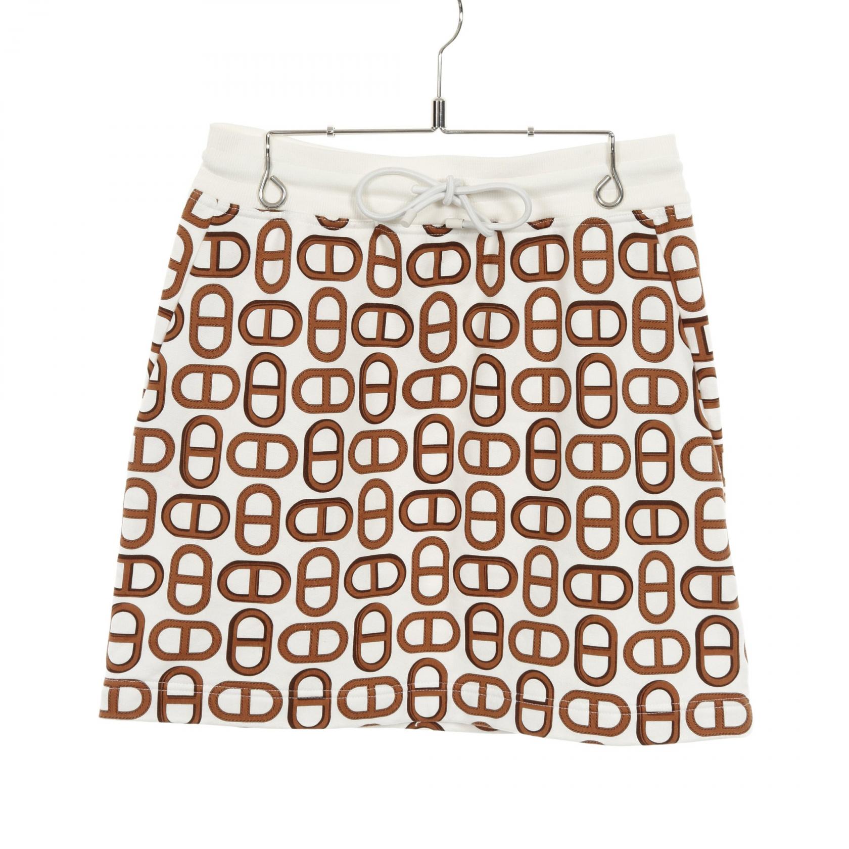 ＼10％OFFクーポン対象／エルメス HERMES シェーヌダンクル スカート 衣料品 ボトムス コットン レディース ホワイト系 / ブラウン系 4E4316DD 【中古】