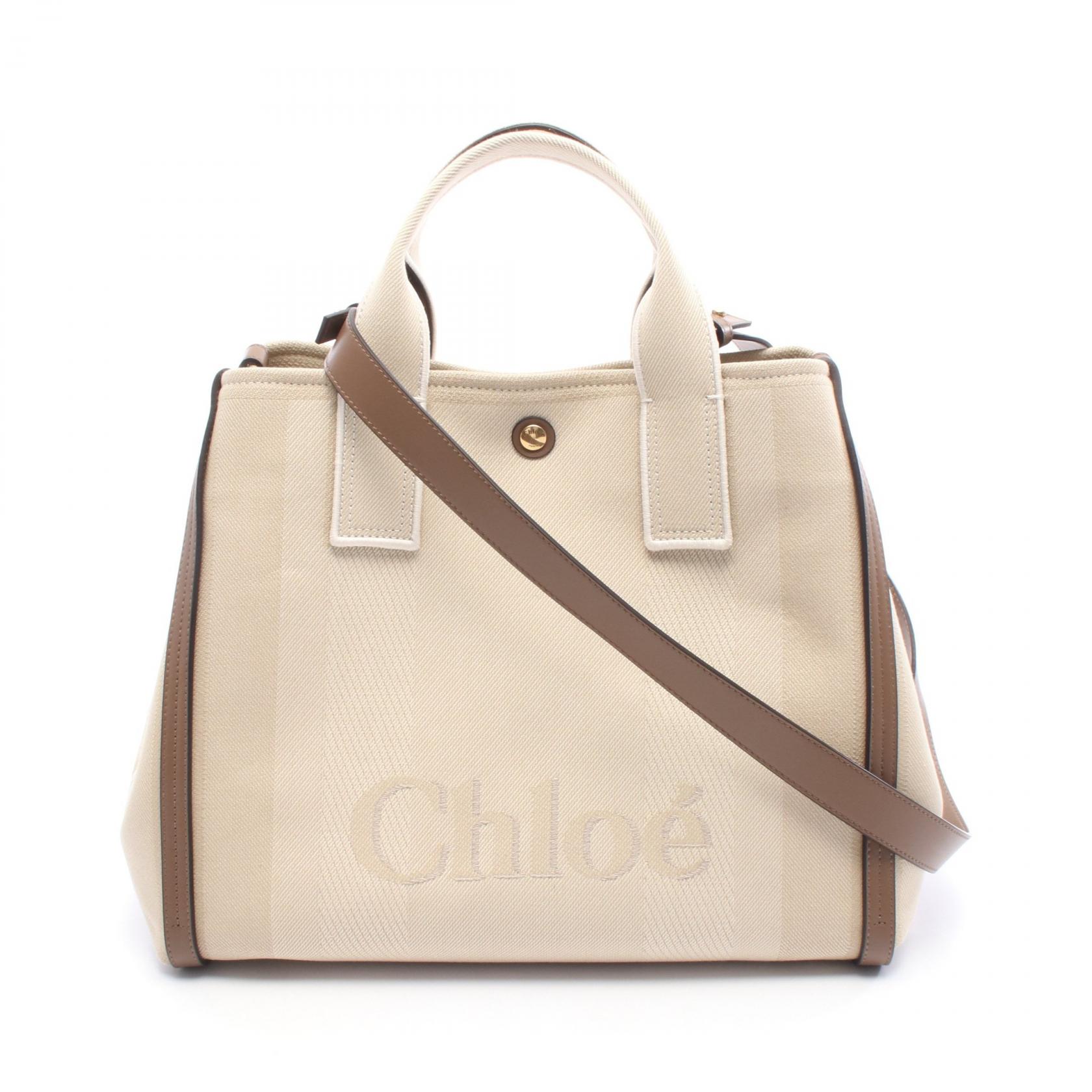 ＼20%OFFクーポン対象／クロエ Chloe CARRY キャリー トートバッグ バッグ キャンバス レザー レディース ベージュ系 / ブラウン系 CH25US910P1924P 【中古】