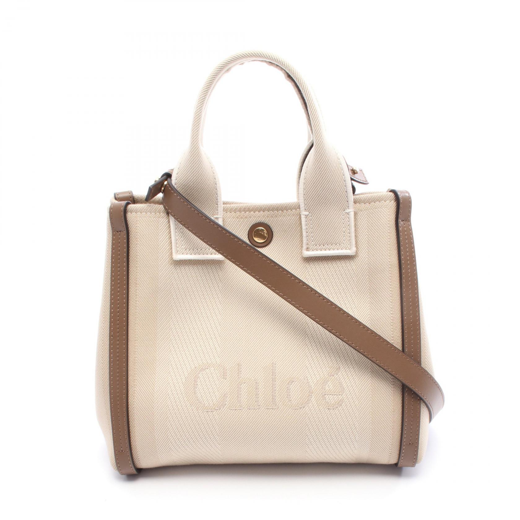 ＼20%OFFクーポン対象／クロエ Chloe CARRY キャリー スモール トートバッグ バッグ キャンバス レザー レディース ベージュ系 / ブラウン系 CH25US911P1924P 【中古】