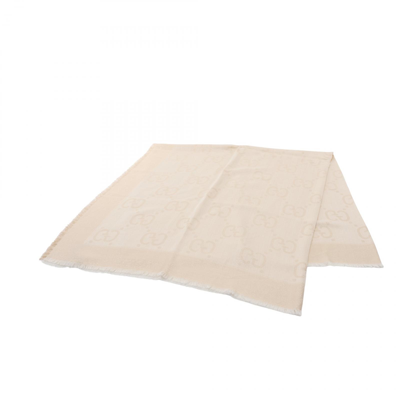 ＼10%OFFクーポン対象／グッチ GUCCI GGラメ ストール 衣料品 ウール シルク レーヨン レディース ベージュ系 【中古】