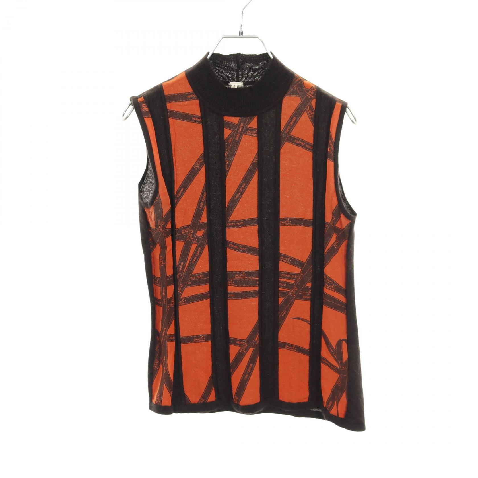 ＼10％OFFクーポン対象／エルメス HERMES ボルデュックリボン ニット 衣料品 トップス シルク カシミヤ シルク レディース オレンジ系 / ブラウン系 【中古】