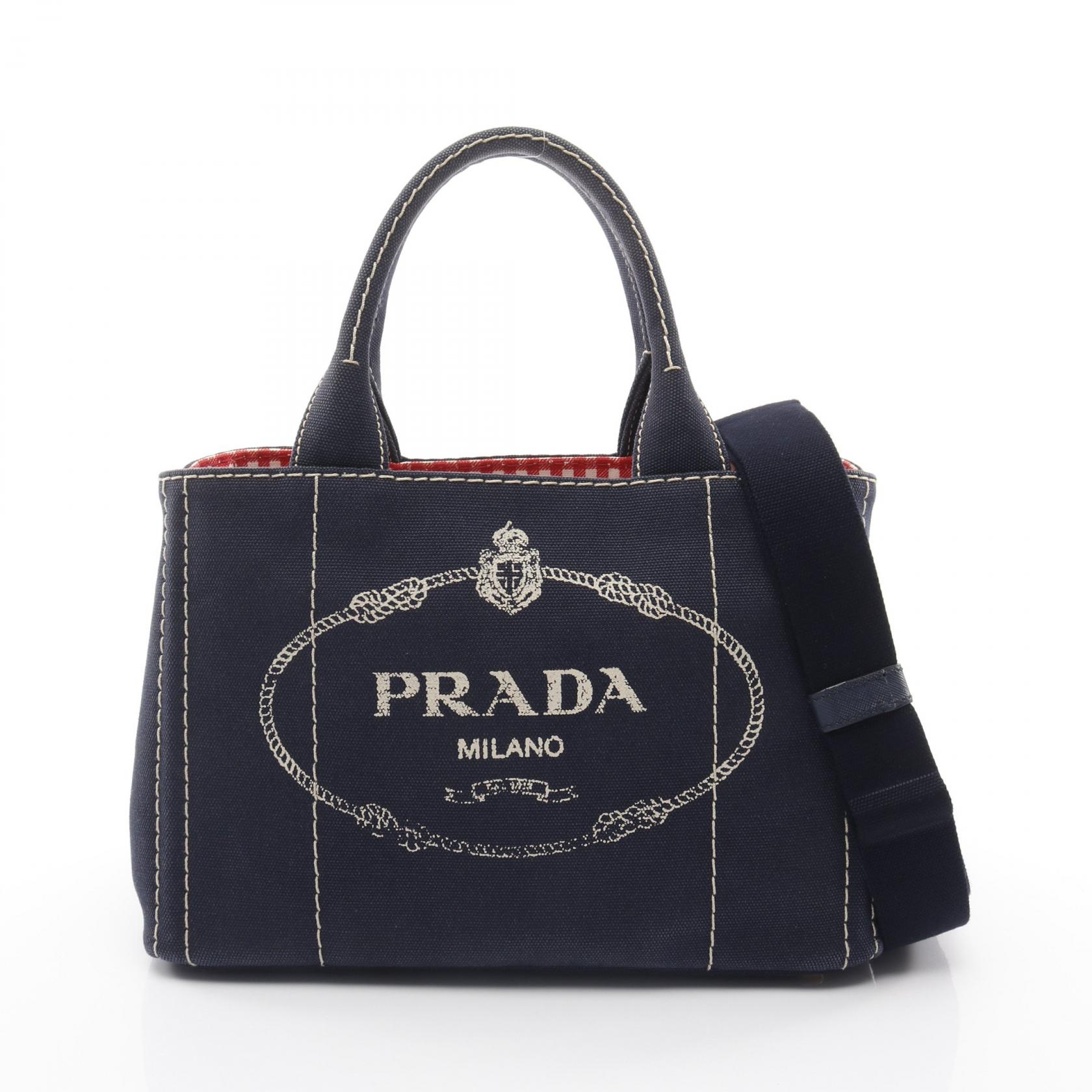 ＼10%OFFクーポン対象／プラダ PRADA CANAPA カナパ トートバッグ バッグ キャンバス レディース ネイビー系 1BG439 【中古】