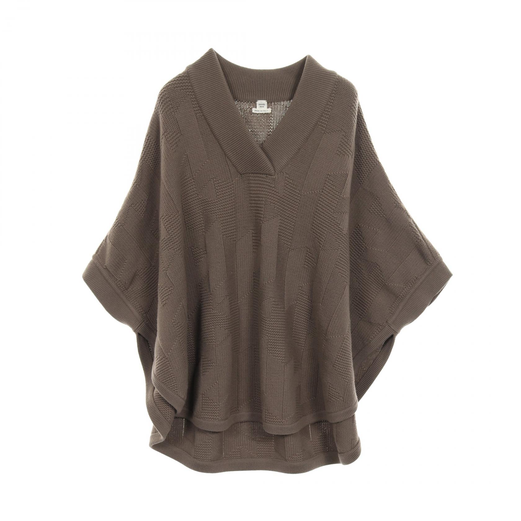 ◆全品5%OFFクーポン対象◆エルメス HERMES ニット ケープ ポンチョ 衣料品 アウター ウール レディース ブラウン系 【中古】