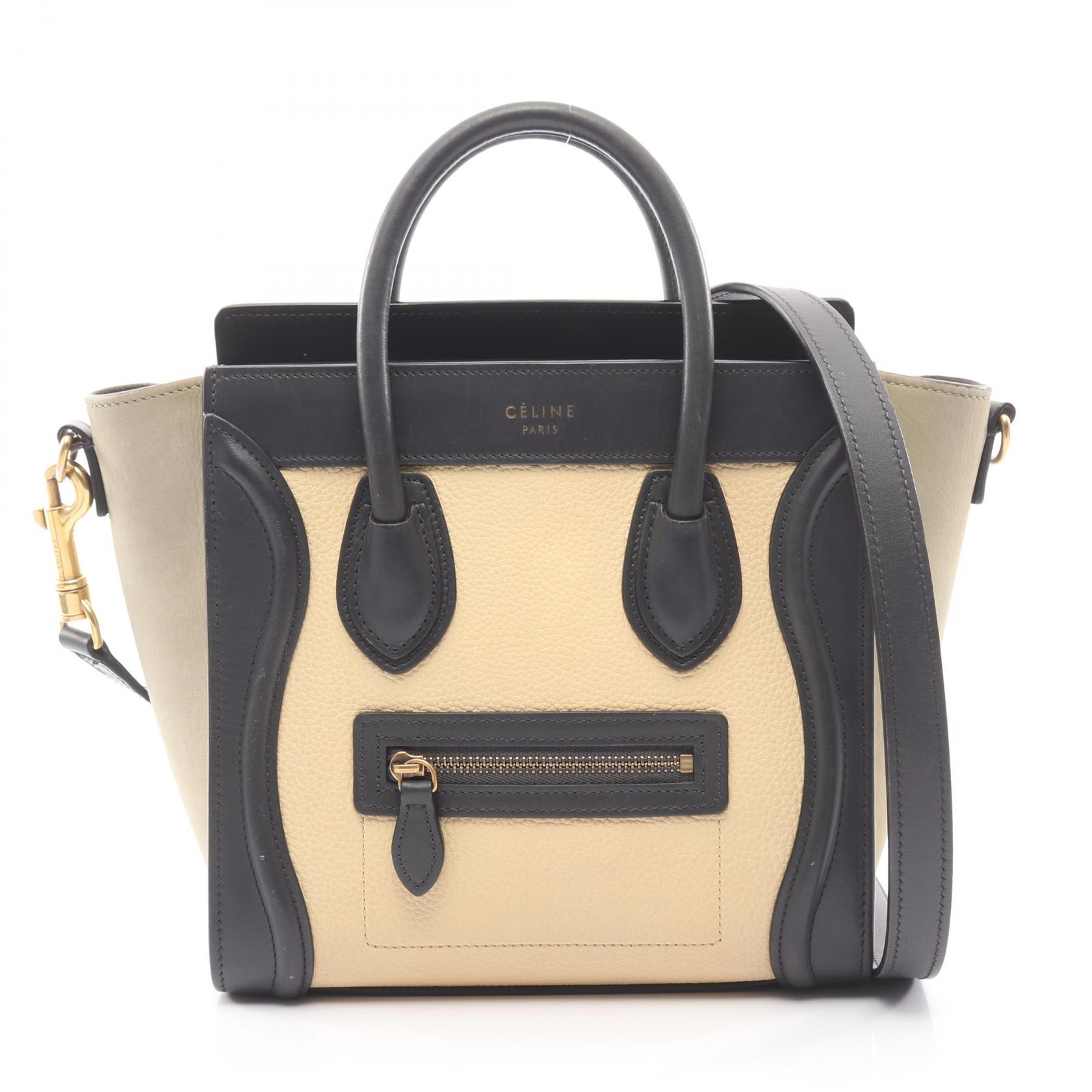 CELINE - セリーヌ CELINE ラゲージ ナノショッパー ハンドバッグ バッグ レザー レザー レディース アイボリー系 / ブラック系 / ベージュ系 【中古】