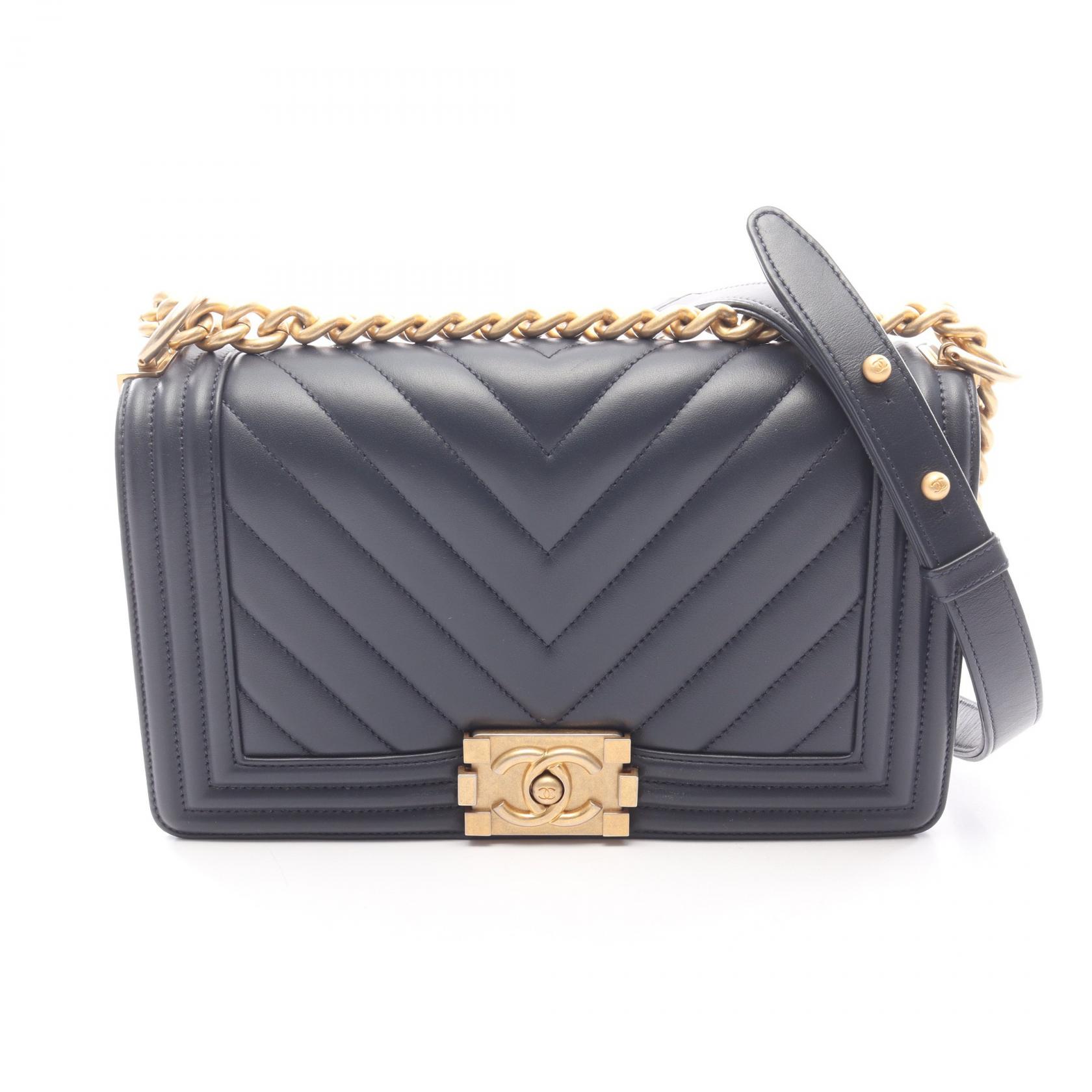 樂天商城 - ≪全品10%OFFクーポン対象 5/9 20時〜5/16 9:59≫シャネル CHANEL ボーイシャネル ショルダーバッグ バッグ レザー レディース ネイビー系 A67086 【中古】