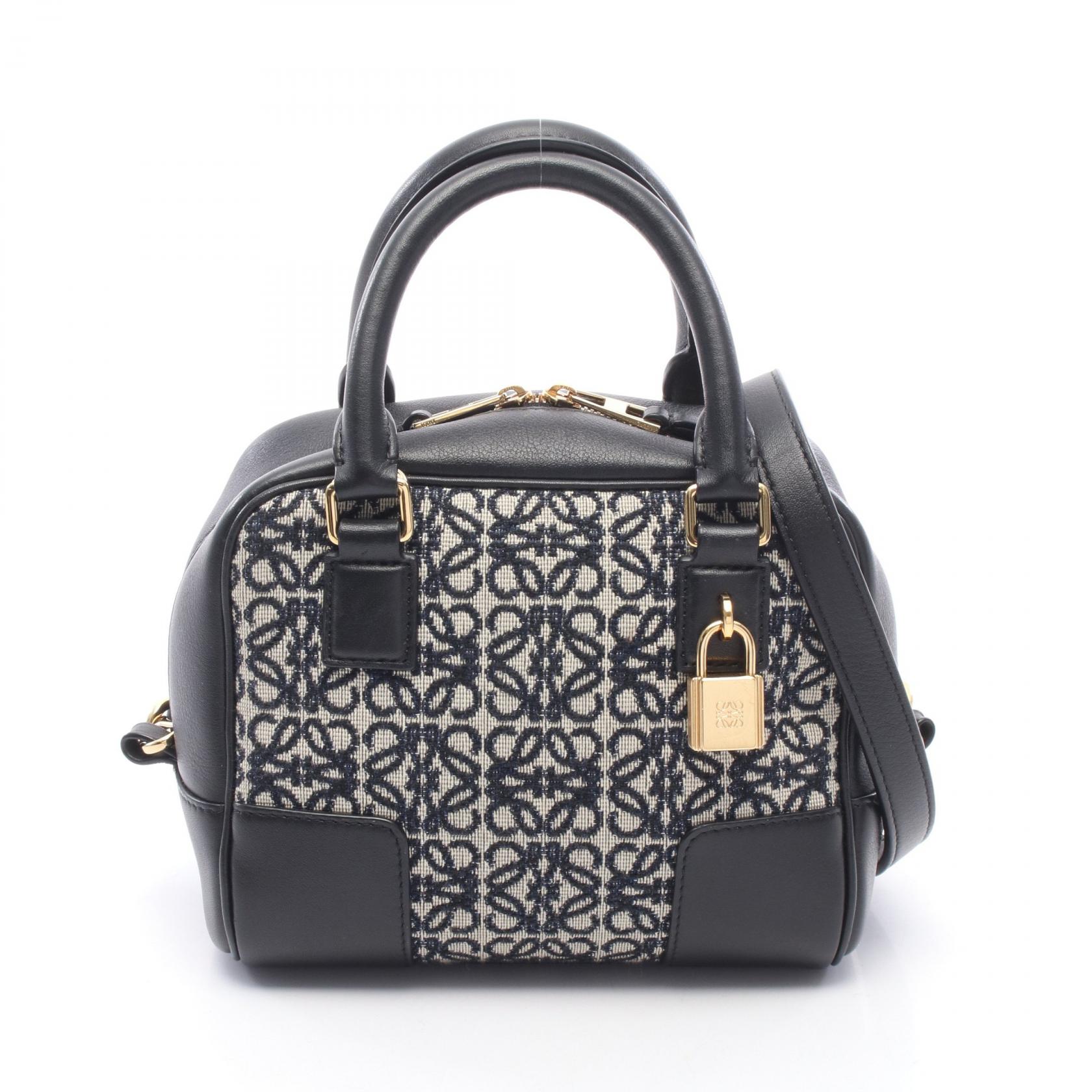 ロエベ LOEWE アマソナ16 2WAY ハンドバッグ バッグ キャンバス レザー レディース ネイビー系 / グレー系 A039N21X03 【中古】