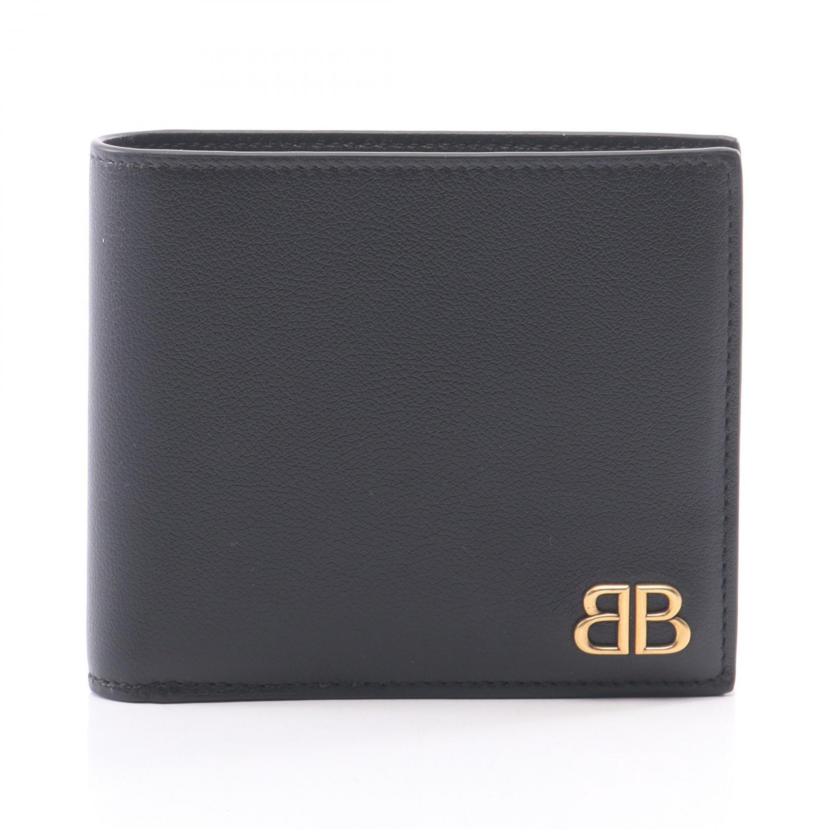 ≪3千円OFFクーポン対象 9/14 10時〜9/28 9:59≫バレンシアガ BALENCIAGA モナコ スクエア フォールド ウォレット 二つ折り財布 財布 レザー メンズ ブラック系 7665692ABXL1000 【新品】
