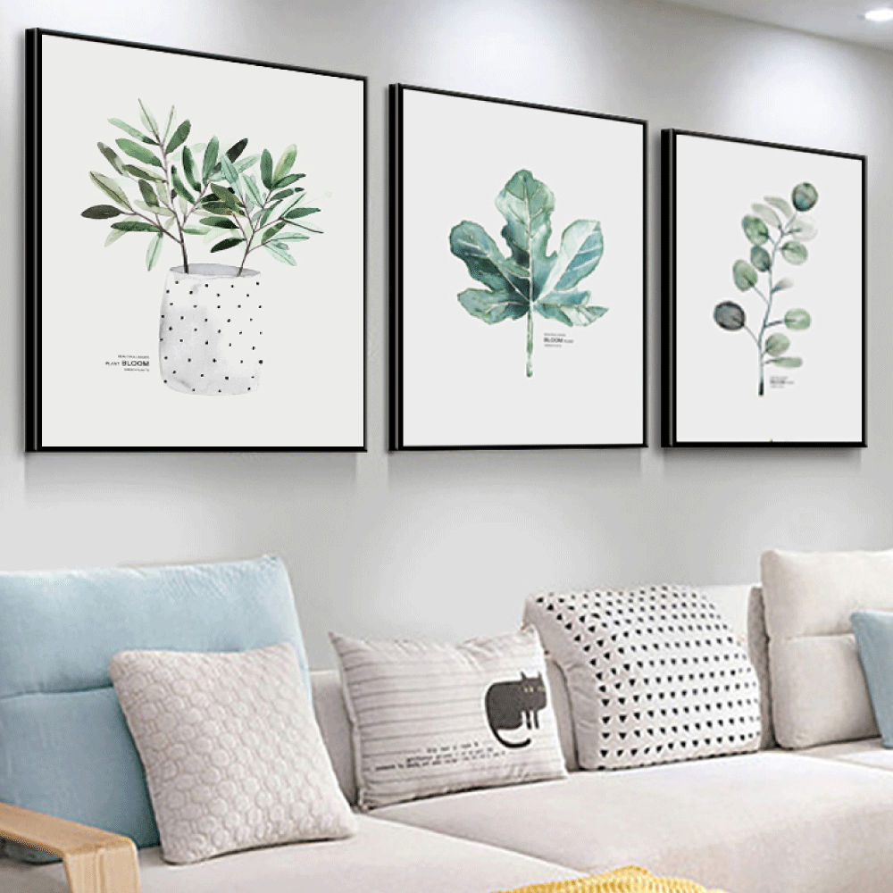 \楽天1位獲得/アートパネル 北欧 モダン 絵画 インテリア おしゃれ 壁掛け 玄関 リビング 葉 植物 緑 自然 風水 軽量 3枚セット 額不要 癒やし 贈り...