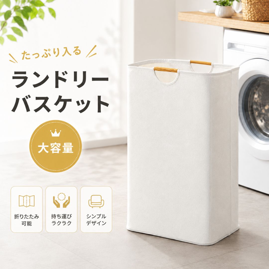 Rakuten - ランドリーバスケット 折りたたみ 大容量 60L スリム 洗濯かご 洗濯カゴ 北欧 おしゃれ 自立 布 ランドリーボックス 軽量 衣類 収納