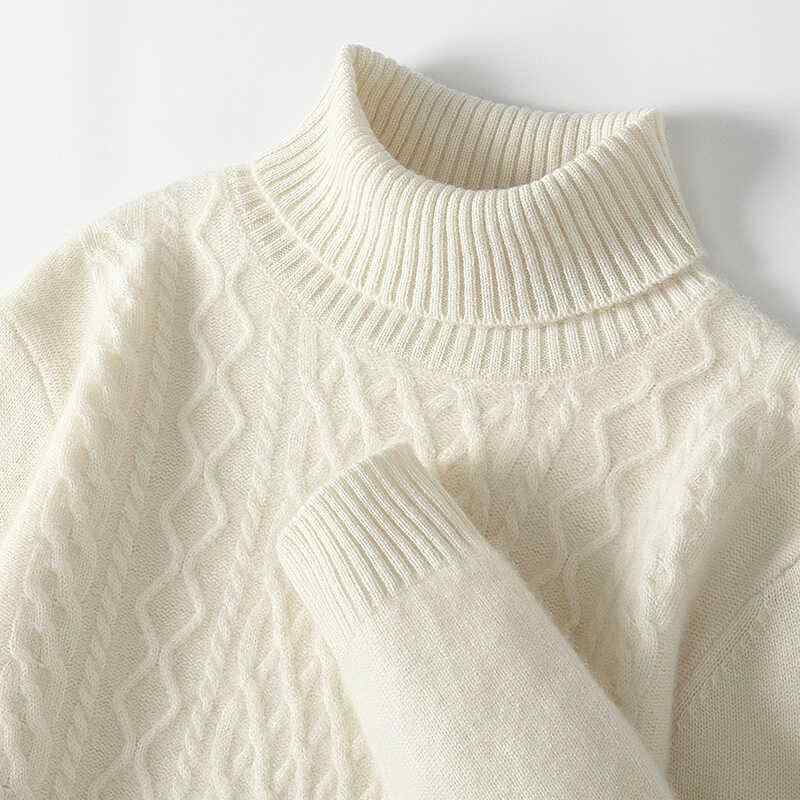 ニット メンズ 男性用 タートルネック ウール セーター 厚手 松 ジャカード プルオーバー トップス カ..