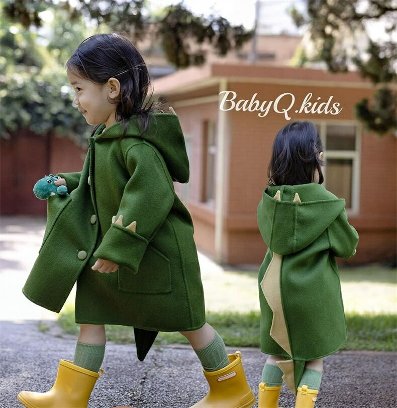 韓国 キッズ 男の子 ファスナー付きウール混ダッフル コート 女の子 子供服 ジュニア服 冬 身長90100 110120 130 140cm 可愛い恐竜ねコー...