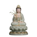 送料無料◆漢白玉石珍品◆観音菩薩 娑婆三聖 観音菩薩 玉石造 仏像 仏教 古美術品 美術品 精彫細工 菩薩 漢白玉石彫刻 19インチ