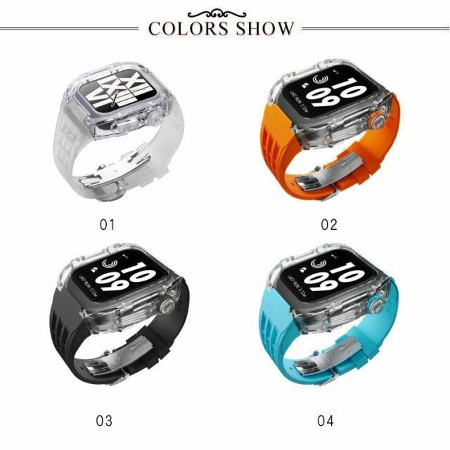 アップルウォッチ apple watch case バンド メンズ ケース ラバー カバー ベルト 一体型 クリア シルバーバタフライバックル レディー スポーツ おしゃれ かわいい むれない series8 7 6 SE 5 4用 44mm 45mm用 アウトドア 保護 頑丈 送料無料